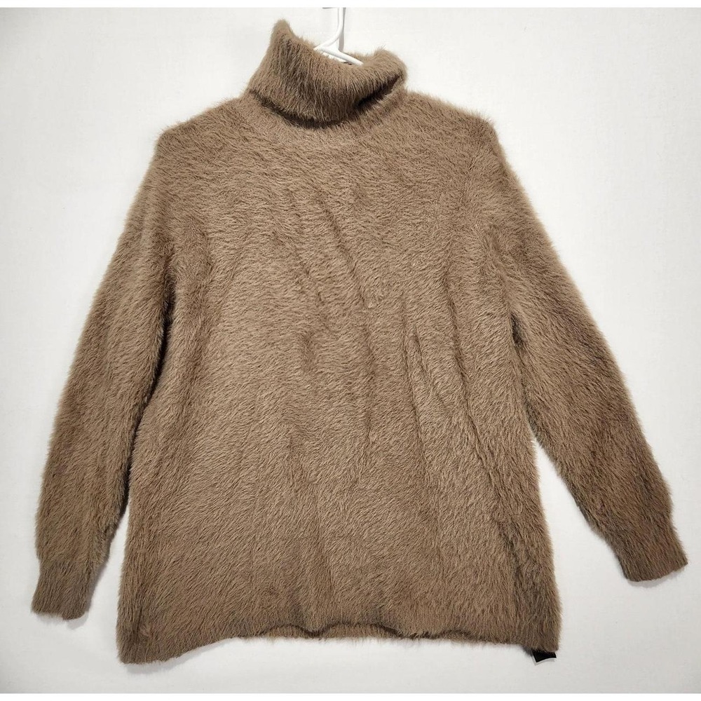 Zara Knit Women's Size M Brown Fuzzy Eyelash Turtleneck Sweater Long Sleeve